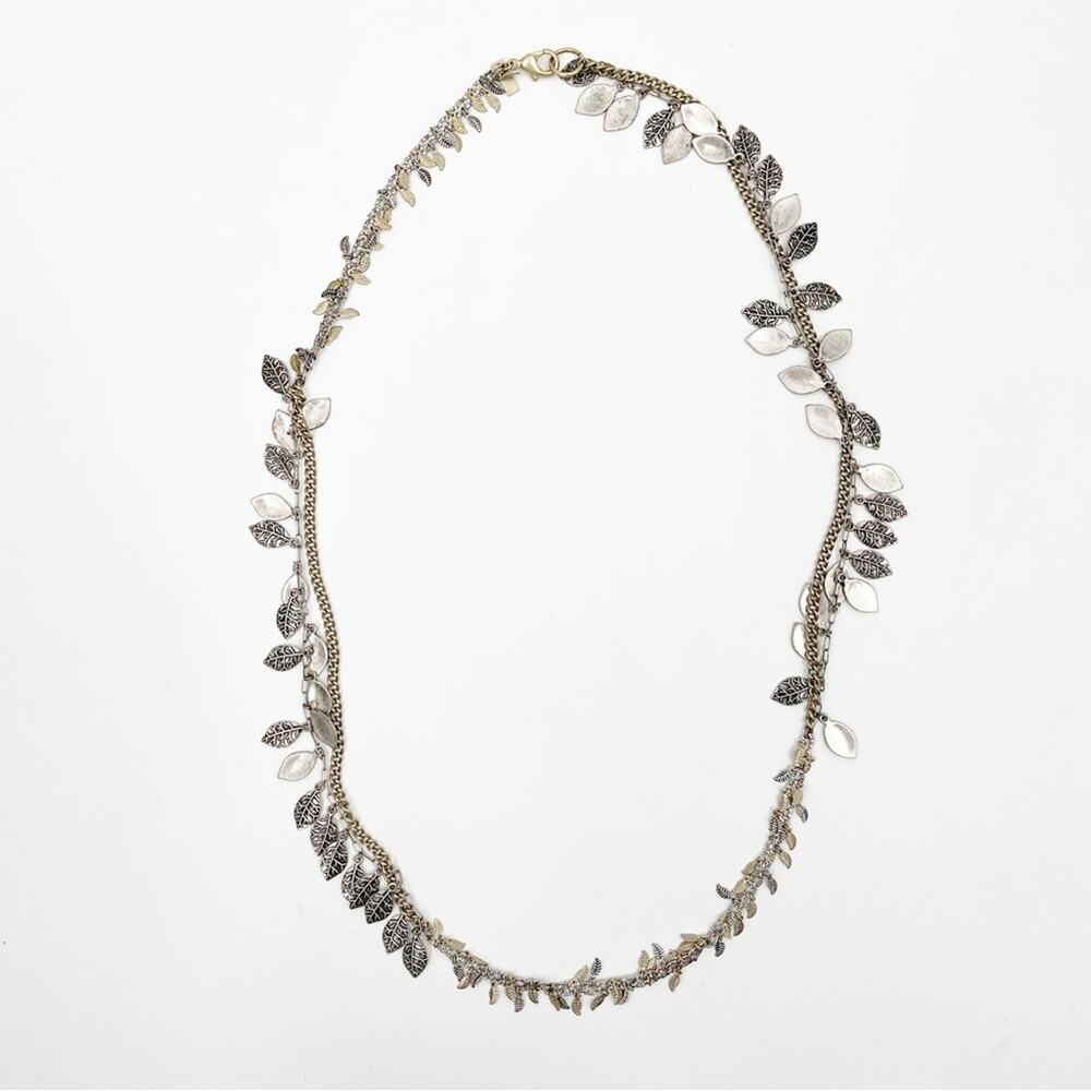 JESSICA SIMPSON Necklace Leaf Feather Boho Mixed Media Gold Silver Long Jewelry
